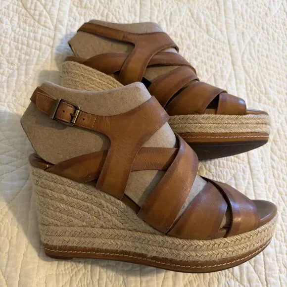 Clarks Indigo Amelia Drift Brown Wedge Jute Size 10 Sandals Espadrilles Boho - Picture 2 of 12